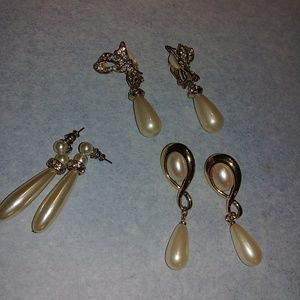 Set of 3 drop- pearl earrings